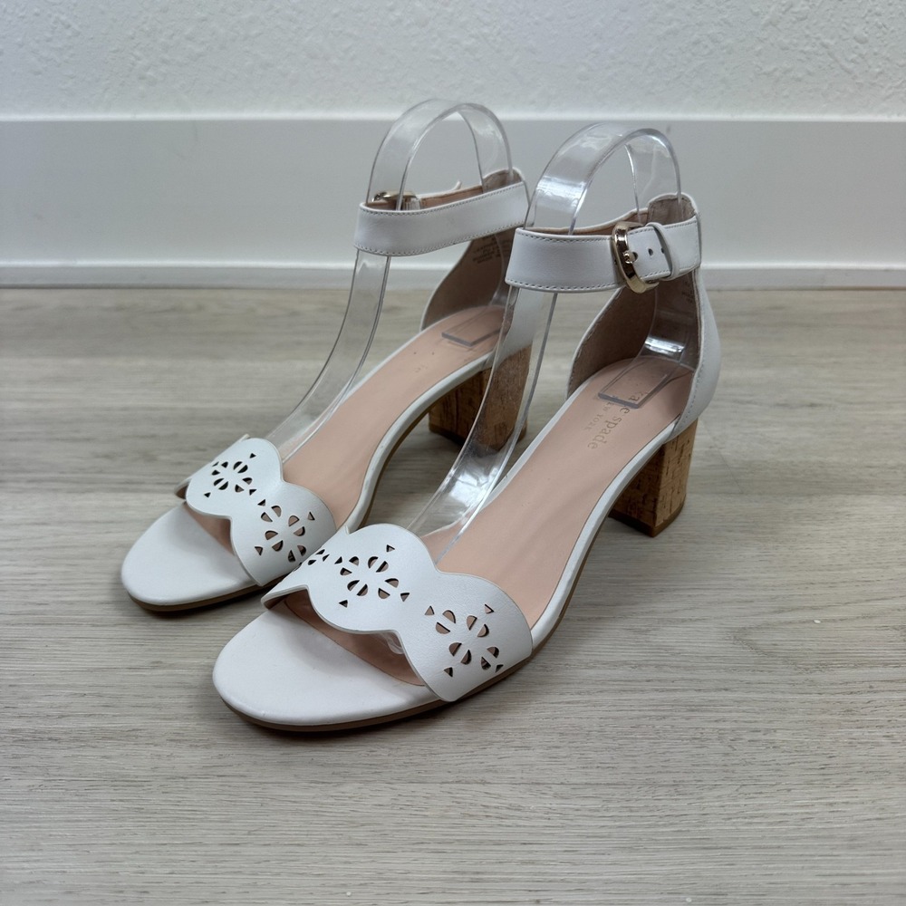 Kate Spade Willow Heeled Sandals Womens 8 White Block Heel